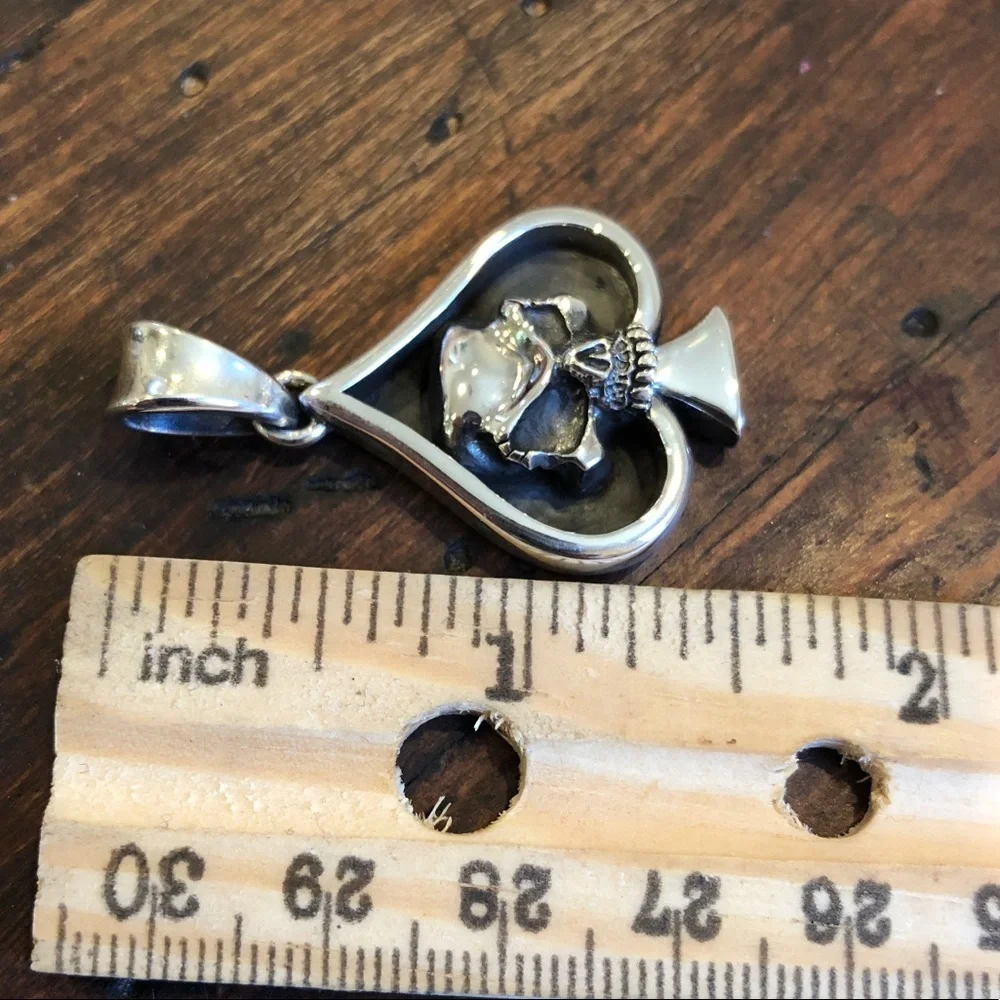 Solid 925 Silver Ace of Spades Skull Pendant ♠️💀